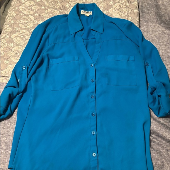 Express turquoise blue button down blouse - Picture 1 of 2